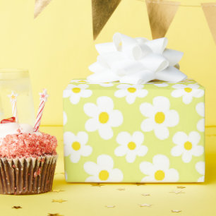 Colorful Retro Daisy Floral Yellow Wrapping Paper