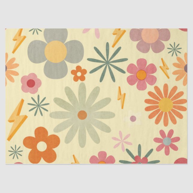 Colorful Retro Daisy Flowers crafts Tissue Paper (Front)