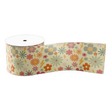 Colorful Retro Daisy Flowers design pattern Ribbon