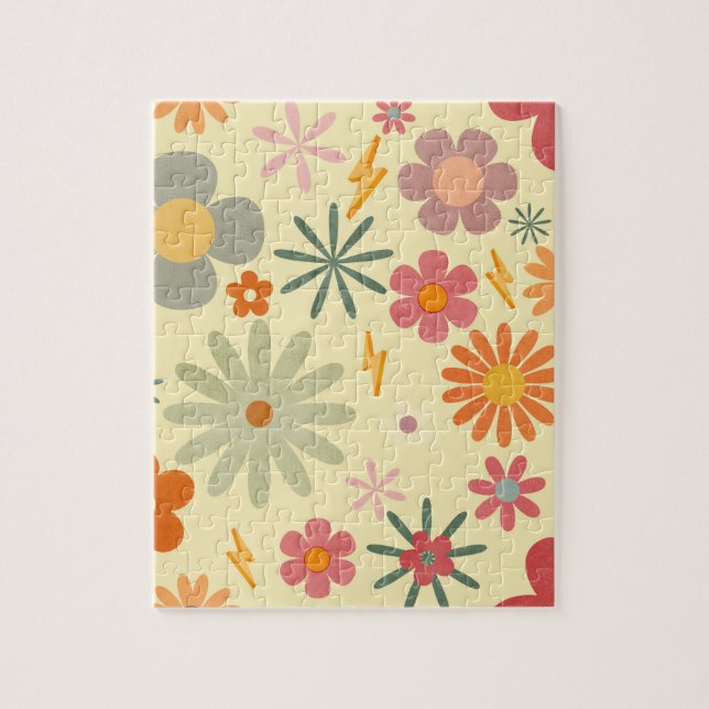 Colorful Retro Daisy Flowers jigsaw Puzzle  (Vertical)