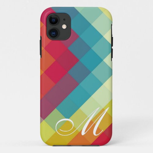 Colorful Retro Diamond Pattern and Monogram 8 iPhone 11 Case