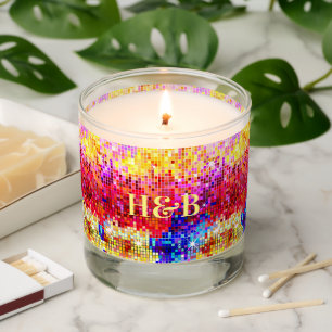 Colorful retro discco glitter monogram scented candle
