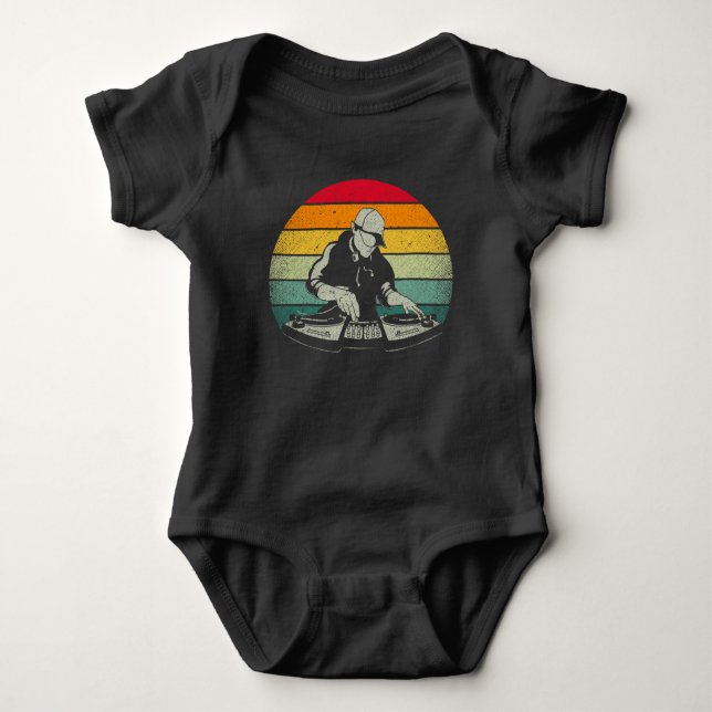 Colorful Retro DJ Techno Music edm Party Baby Bodysuit (Front)