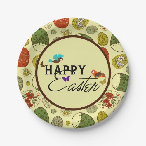 Colorful Retro Easter Eggs pattern Paper Plates