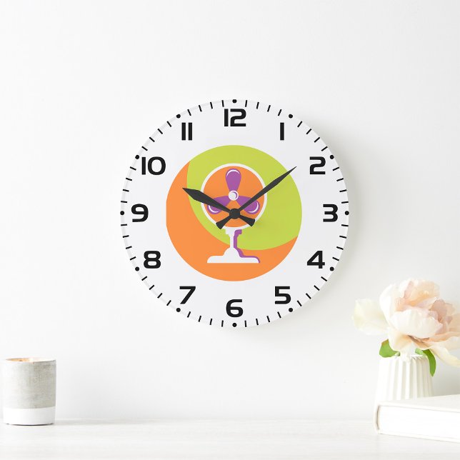 Colorful Retro Electric Fan Summer Pop Art Large Clock (Creator Uploaded)