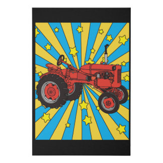Colorful Retro Excavator Tractor Faux Canvas Print