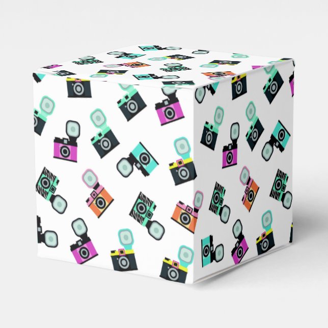 Colorful Retro Flash Camera Pattern  Favor Boxes (Front Side)