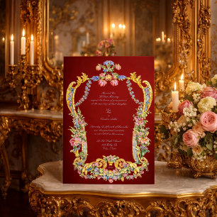 Colorful Retro Floral Baroque Rococo 1700s Wedding Invitation