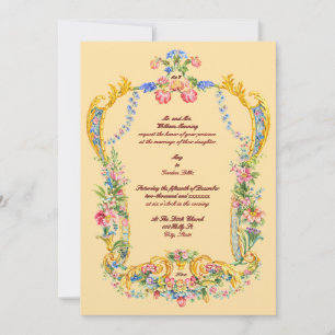 Colorful Retro Floral Baroque Rococo 1700s Wedding Invitation
