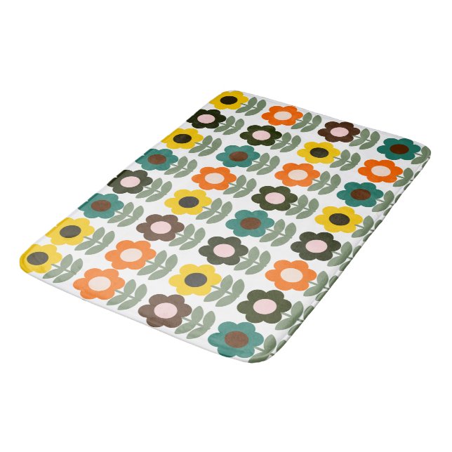 Colorful retro floral bathroom mat (Angled)