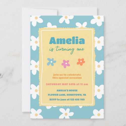 Colorful Retro Floral Birthday Party Invitation