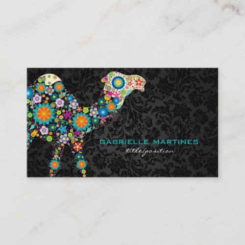 Colorful Retro Floral Camel  Black Damasks Business Card