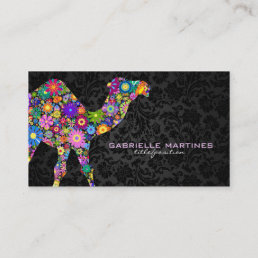 Colorful Retro Floral Camel &amp; Black Damasks Business Card