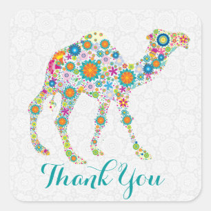 Colorful Retro Floral Camel Thank You Square Sticker