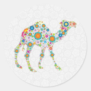 Colorful Retro Floral Camel & White Damasks 2 Classic Round Sticker
