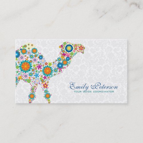 Colorful Retro Floral Camel  White Damasks Business Card