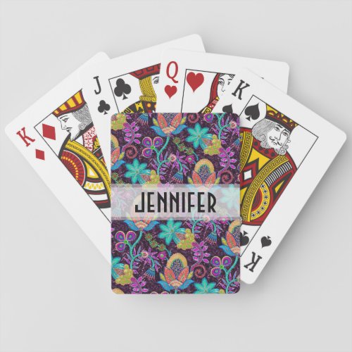 Colorful Retro Floral Design Glass Beads Look Playing Cards