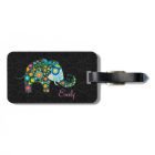 Colorful Retro Floral Elephant Black Damasks