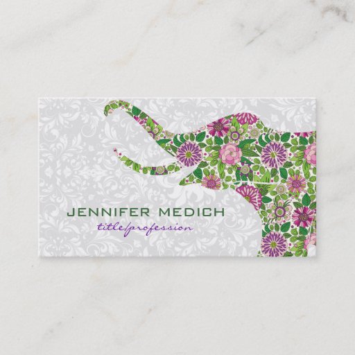 Customizable Colorful Retro Floral Elephant Business Card Templates