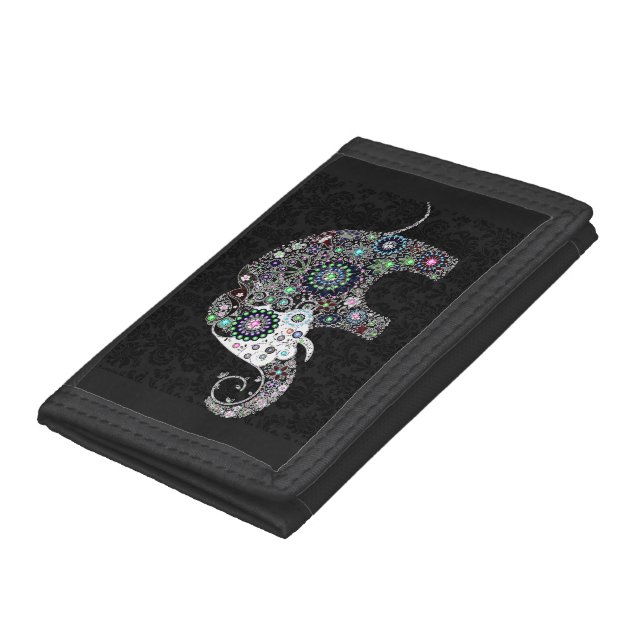 Colorful Retro Floral Elephant Tri-fold Wallet (Bottom)