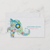 Colorful Retro Floral Elephant & White Damasks Business Card (Front/Back)