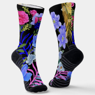 Colorful Retro Floral Fern Bontanical Foliage  Socks