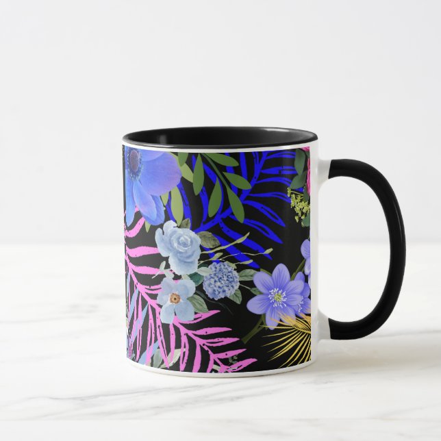 Colorful Retro Floral Fern Botanical Foliage  Mug (Right)