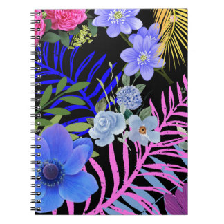 Colorful Retro Floral Fern Botanical Foliage Notebook