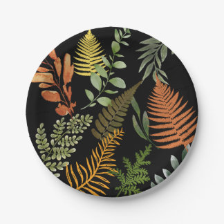 Colorful Retro Floral Fern Botanical Foliage Paper Plates