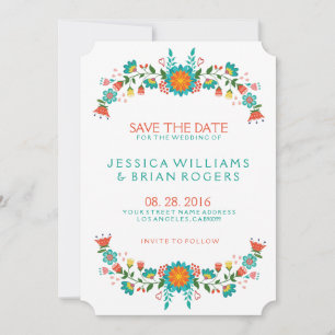 Colorful Retro Floral Frame Save the Date