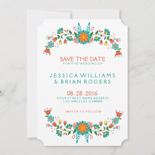 Colorful Retro Floral Frame Save the Date