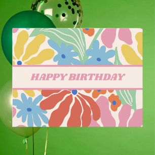 Colorful Retro Floral Happy Birthday Postcard
