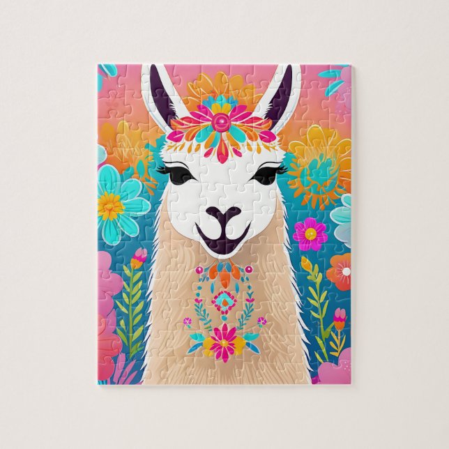 Colorful Retro Floral Llama Jigsaw Puzzle (Vertical)