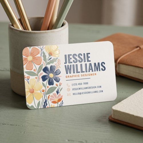 Colorful Retro Floral Modern Foil Spot Gloss Business Cards