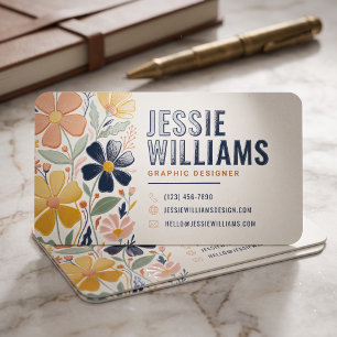 Colorful Retro Floral Modern Raised Spot UV Business Card