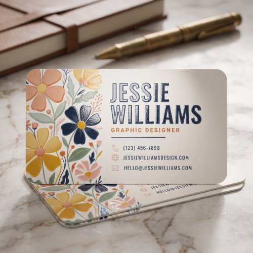 Colorful Retro Floral Modern Raised Spot UV Business Card