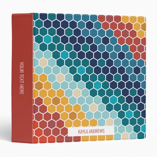 Colorful Retro Floral Mosaic Hexagon Pattern 3 Ring Binder