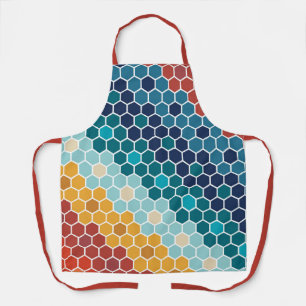 Colorful Retro Floral Mosaic Hexagon Pattern Apron