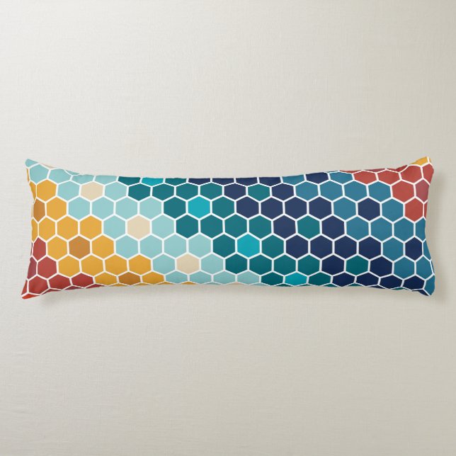 Colorful Retro Floral Mosaic Hexagon Pattern Body Pillow (Front)