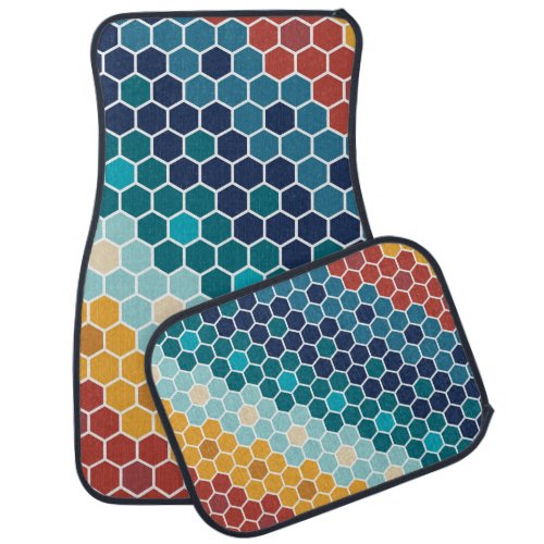 Colorful Retro Floral Mosaic Hexagon Pattern Car Floor Mat