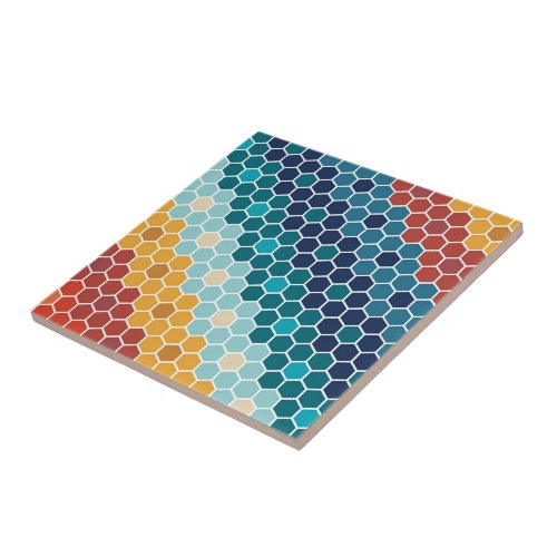 Colorful Retro Floral Mosaic Hexagon Pattern Ceramic Tile