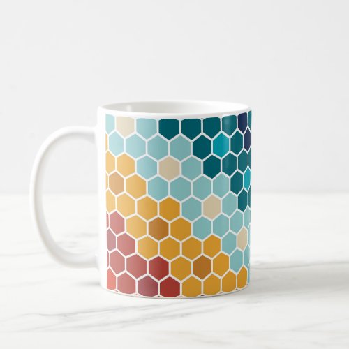 Colorful Retro Floral Mosaic Hexagon Pattern Coffee Mug