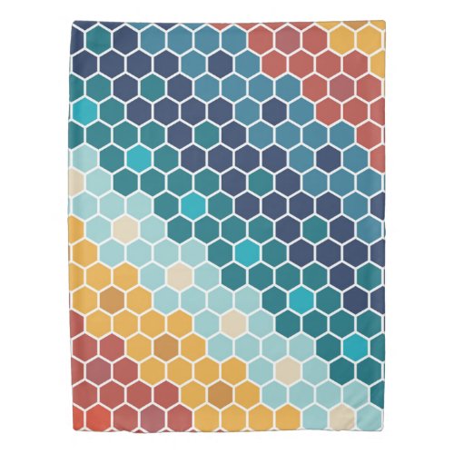 Colorful Retro Floral Mosaic Hexagon Pattern Duvet Cover