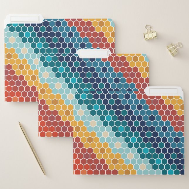 Colorful Retro Floral Mosaic Hexagon Pattern File Folder (Set)
