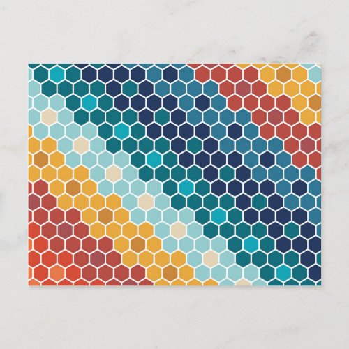 Colorful Retro Floral Mosaic Hexagon Pattern Holiday Postcard