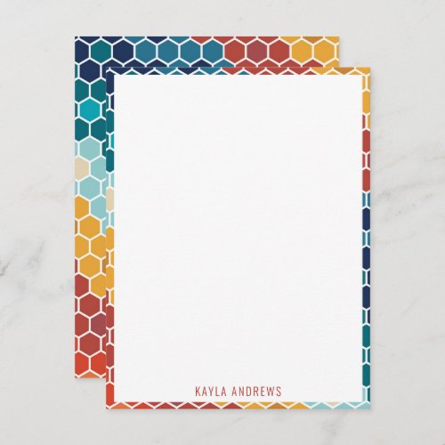 Colorful Retro Floral Mosaic Hexagon Pattern Note Card