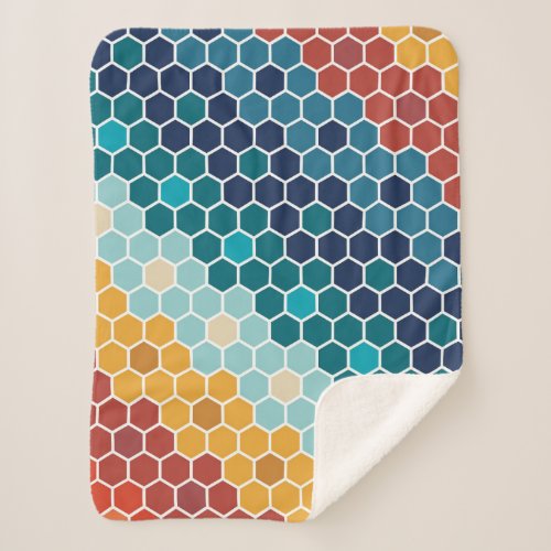 Colorful Retro Floral Mosaic Hexagon Pattern Sherpa Blanket