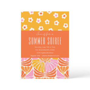 Colorful Retro Floral Orange Summer Soiree Invitation