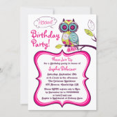 Colorful Retro Floral Owl Kids Birthday Party Invitation (Front)
