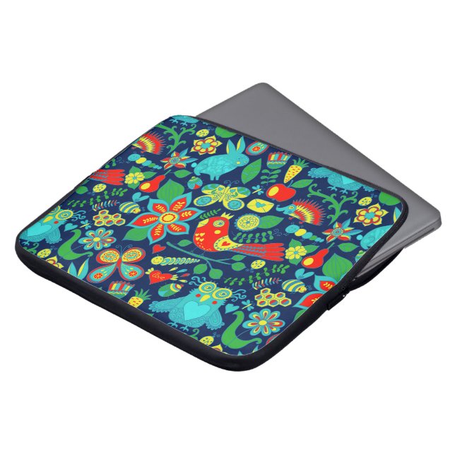 Colorful Retro Floral Owls Pattern Laptop Sleeve (Front Top)